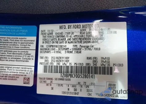 2013 Ford Mustang Gt Premium из США, поврежденный, VIN 1ZVBP8CF0D5280141